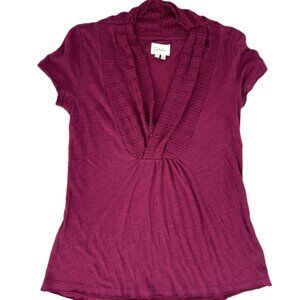 Anthropologie Deletta Burgundy Knit Shawl Collar Top - XS